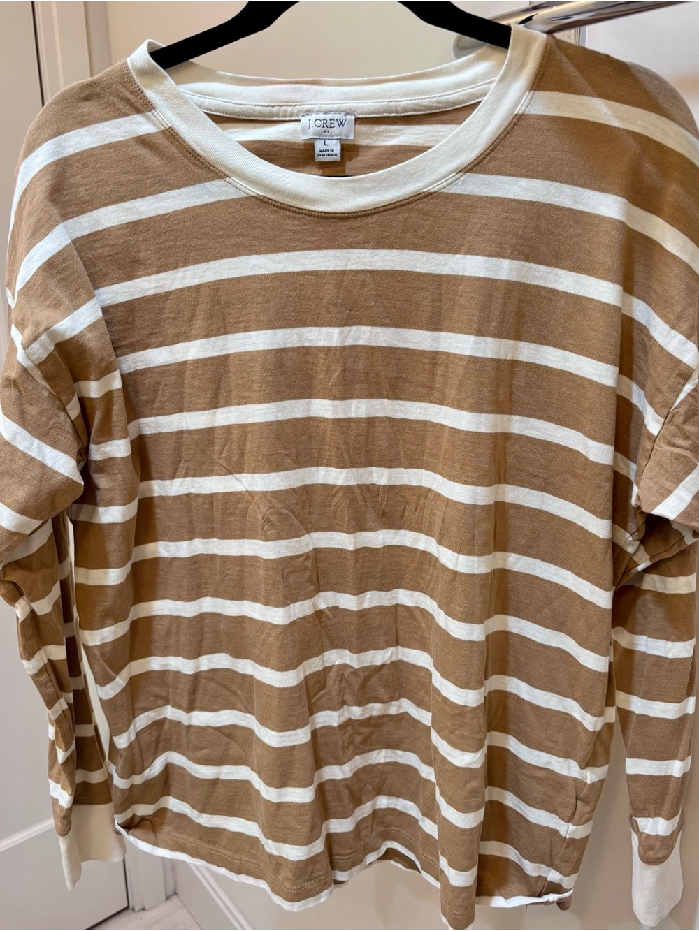 J. Crew Brown and Cream Striped Long-Sleeve Tee
